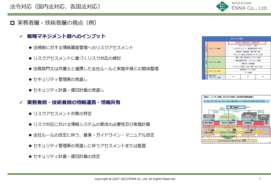 セキュリティ統括機能 法令対応（国内法対応、各国法対応）