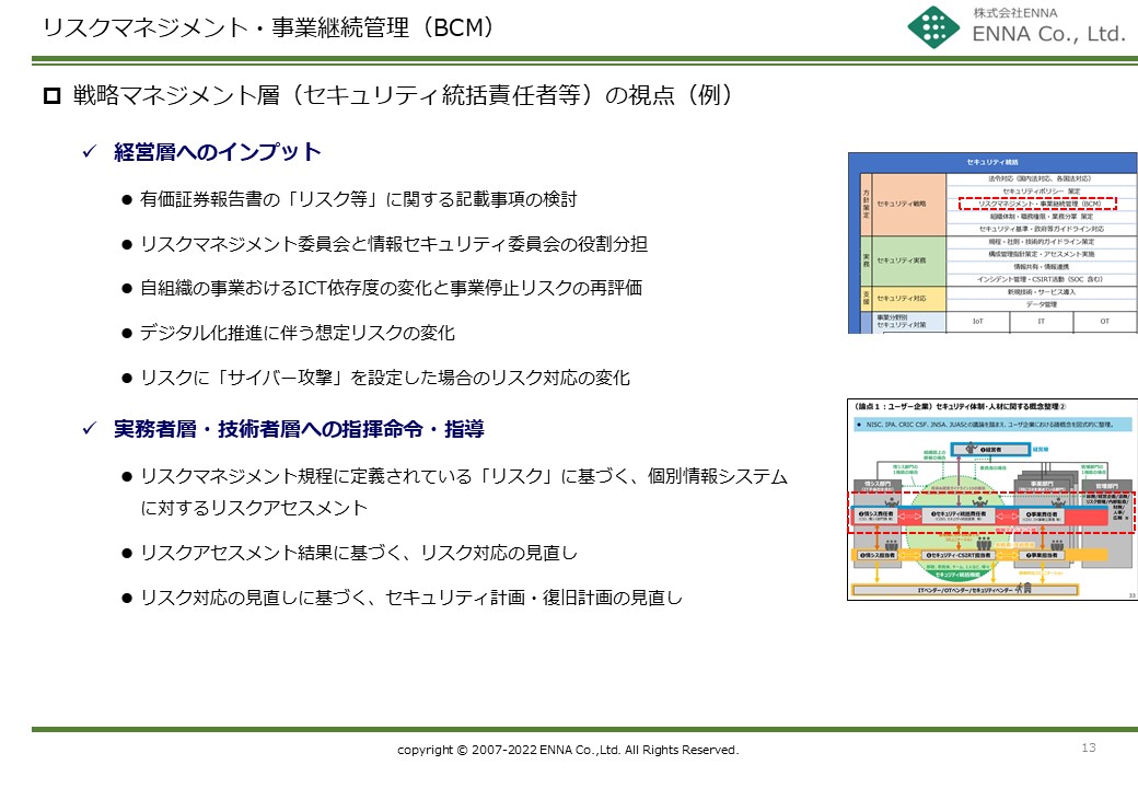 セキュリティ統括機能 リスクマネジメント・事業継続管理（BCM）