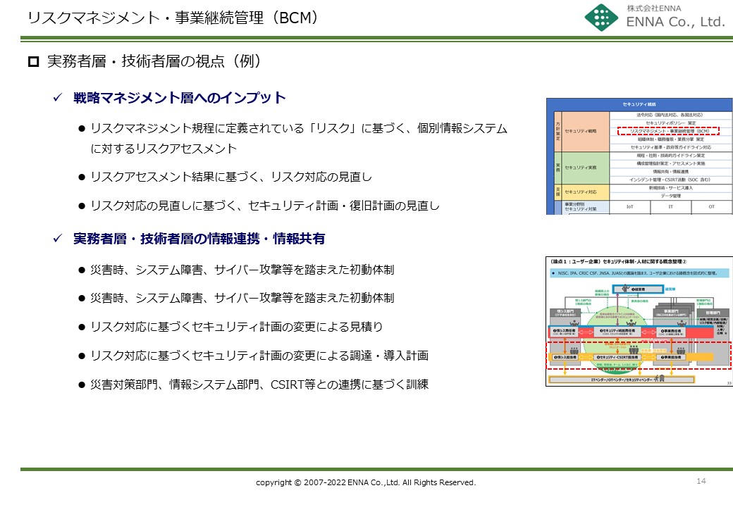セキュリティ統括機能 リスクマネジメント・事業継続管理（BCM）