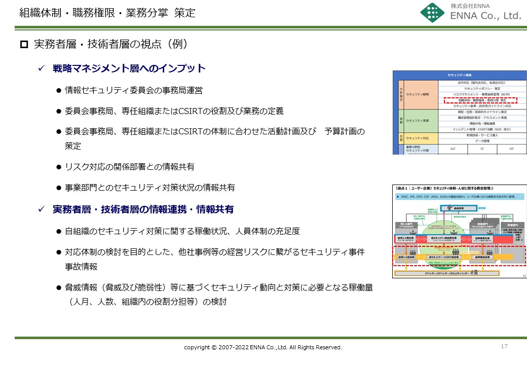 セキュリティ統括機能 組織体制・職務権限・業務分掌策定